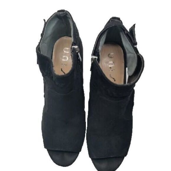 Unisa Heel Women 8 Black Suede Ankle Strap Western Party Open Toe Shoe Sandal - Picture 2 of 6